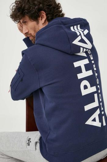 Mikina Alpha Industries pánska, tmavomodrá farba, s kapucňou, s nášivkou