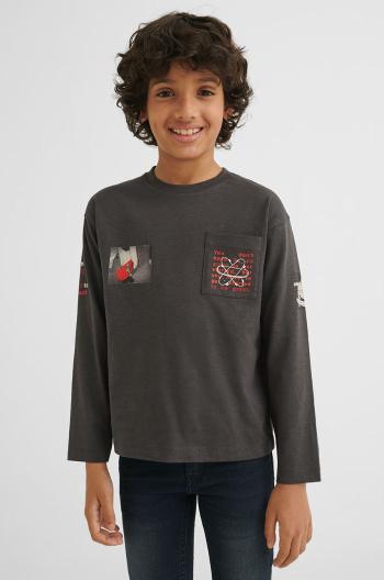 Detská bavlnená košeľa s dlhým rukávom Mayoral šedá farba, s potlačou