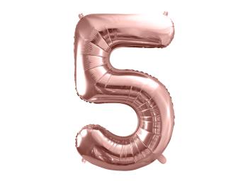 PartyDeco Fóliový balón narodeninové číslo 5 ružovo-zlatý
