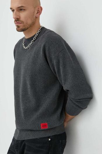 Bavlnený sveter HUGO pánsky, šedá farba, tenký