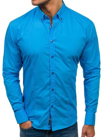 Modrá pánska elegantná košeľa s dlhými rukávmi BOLF 4705-1