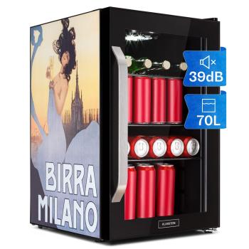 Klarstein Beersafe 70, Birra Milano Edition, chladnička, 70 litrov, 3 police, panoramatické sklenené dvere, nerezová oceľ