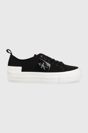 Tenisky Calvin Klein Jeans BOLD VULC FLATF LACE dámske, čierna farba, YW0YW01039