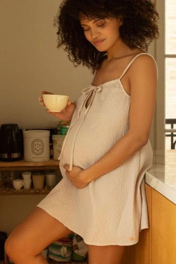 Béžová tehotenská nočná košeľa Trousseau