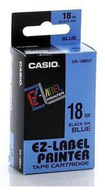 Casio XR-18BU1, 18mm x 8m, čierna tlač/modrý podklad, originálna páska