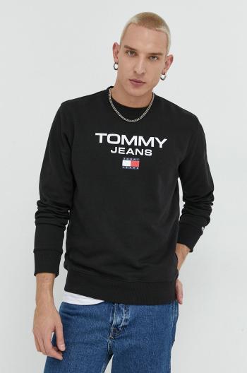 Bavlnená mikina Tommy Jeans pánska, čierna farba, s potlačou