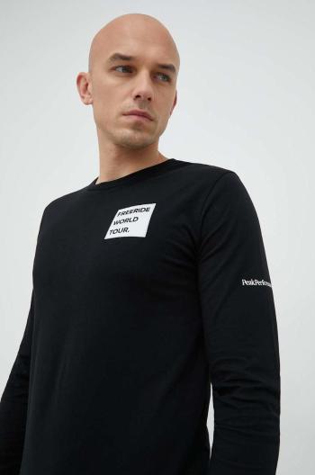 Bavlnené tričko s dlhým rukávom Peak Performance čierna farba, s nášivkou