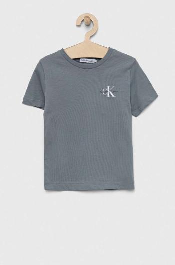 Detské bavlnené tričko Calvin Klein Jeans šedá farba, jednofarebný