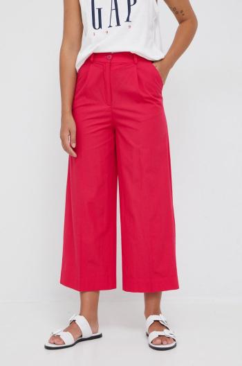 Bavlnené nohavice Sisley dámske, ružová farba, široké, vysoký pás