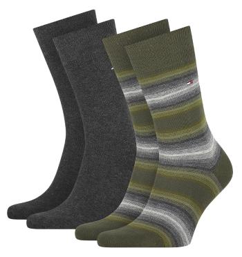 TOMMY HILFIGER - 2PACK TH men little stripes olive pánske ponožky -43-46