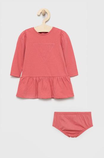 Dievčenské bavlnené šaty Guess ružová farba, mini, áčkový strih