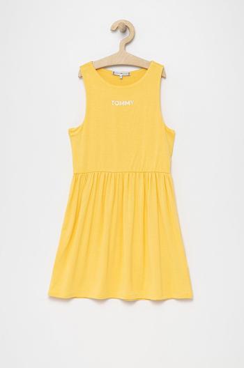 Dievčenské šaty Tommy Hilfiger žltá farba, mini, áčkový strih
