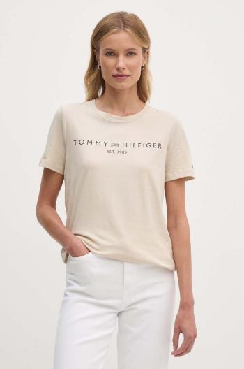 Bavlnené tričko Tommy Hilfiger dámsky,béžová farba,WW0WW40276