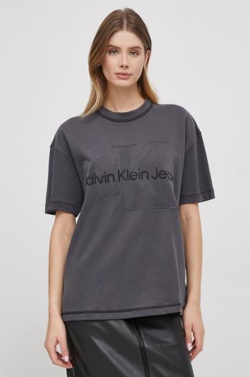 Bavlnené tričko Calvin Klein Jeans dámske,šedá farba,J20J222974