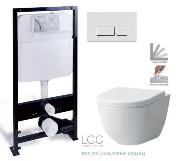 PRIM - predstenový inštalačný systém s chrómovým mat tlačidlom 20/0040 + WC LAUFEN PRO LCC RIMLESS  + SEDADLO PRIM_20/0026 40 LP2