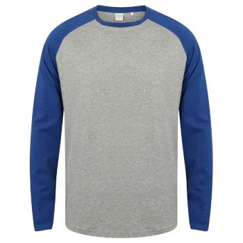 SF (Skinnifit) Pánske dvojfarebné tričko s dlhým rukávom - Šedý melír / kráľovská modrá | L