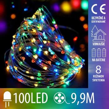 Vianočná LED svetelná mikro reťaz vonkajšia na batérie - programy + diaľkový ovládač - 100LED - 9,9M Multicolour