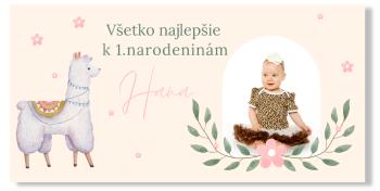 Narodeninový banner s fotkou - Lama Rozmer banner: 130 x 65 cm