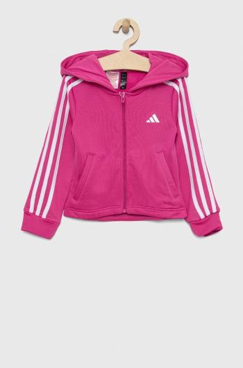 Detská mikina adidas G TR-ES 3S ružová farba, s kapucňou, jednofarebná