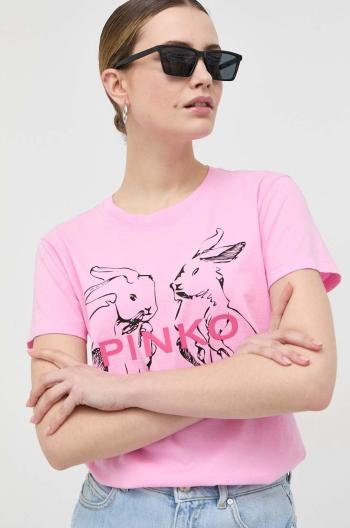 Bavlnené tričko Pinko ružová farba