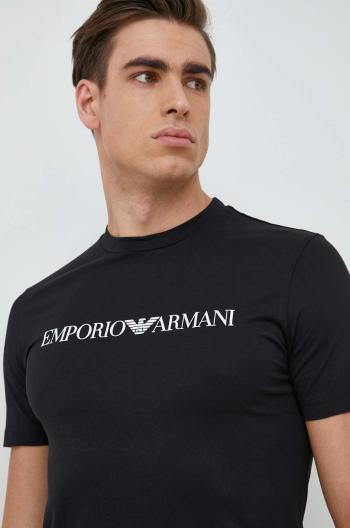 Bavlnené tričko Emporio Armani čierna farba, s potlačou