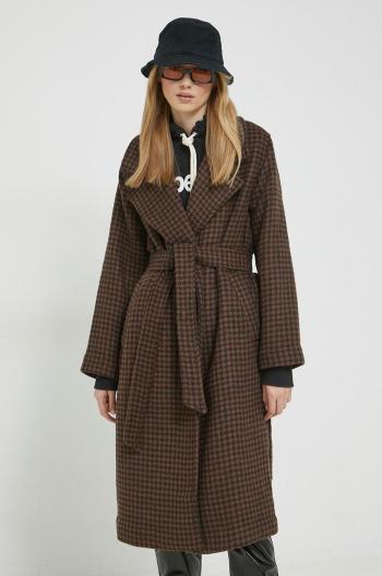 Kabát s prímesou vlny Abercrombie & Fitch hnedá farba, prechodný, oversize
