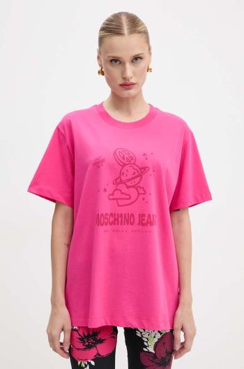 Bavlnené tričko Moschino Jeans dámske, ružová farba, A0704 8733