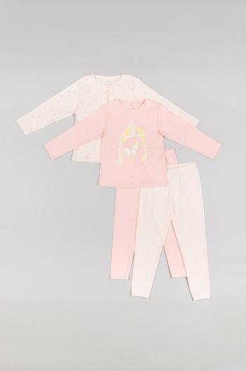 Detské bavlnené pyžamo zippy ružová farba, s potlačou
