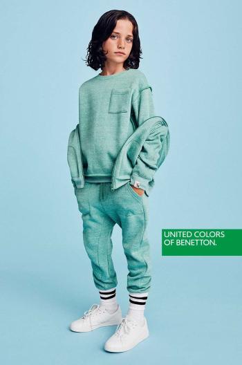Detské tepláky United Colors of Benetton zelená farba, melanžové