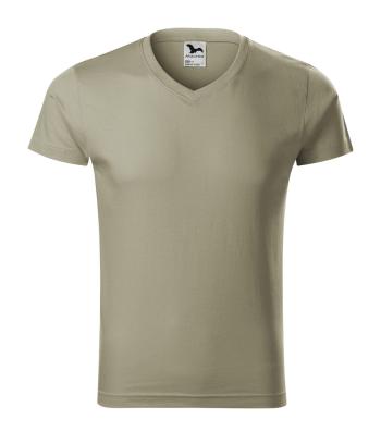 MALFINI Pánske tričko Slim Fit V-neck - Svetlá khaki | M
