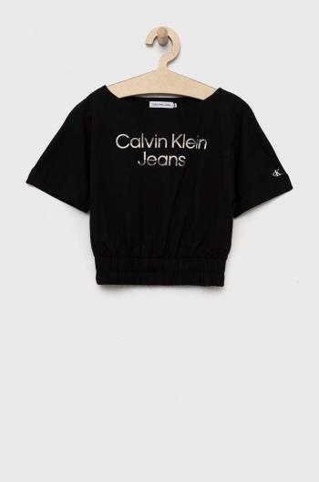 Detské tričko Calvin Klein Jeans čierna farba,