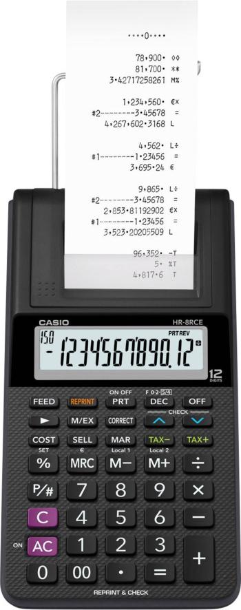 Casio HR-8RCE stolný kalkulačka s tlačiarňou čierna Displej (počet miest): 12 na batérie, napájanie zo siete (výberovo)