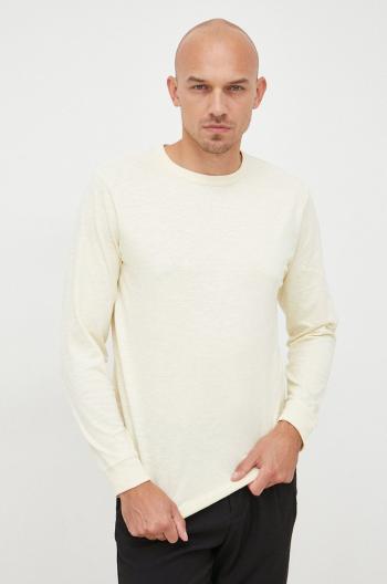 Bavlnené tričko s dlhým rukávom Selected Homme béžová farba, jednofarebné