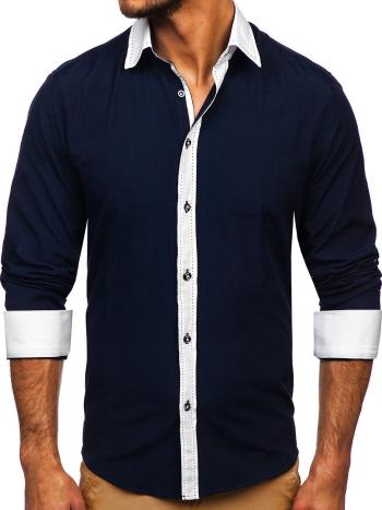 Tmavomodrá pánska elegantná košeľa s dlhými rukávmi Bolf 6882