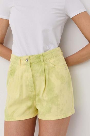 Rifľové krátke nohavice Patrizia Pepe dámske, zelená farba, vzorované, vysoký pás