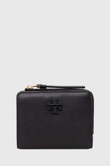 Kožená peňaženka Tory Burch McGraw Bi-Fold dámska, čierna farba, 158904.001