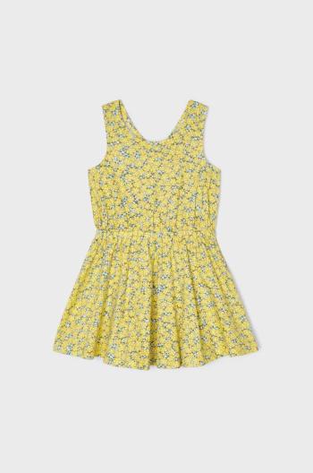 Dievčenské bavlnené šaty Mayoral žltá farba, mini, rovný strih