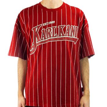 Tričko Karl Kani Trekking Boxy Pinstripe Tee Dark Red cream - L