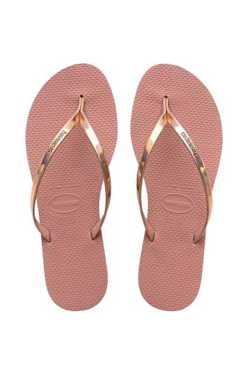 Žabky Havaianas YOU METALLIC dámske, ružová farba, na plochom podpätku, 4135102.3544