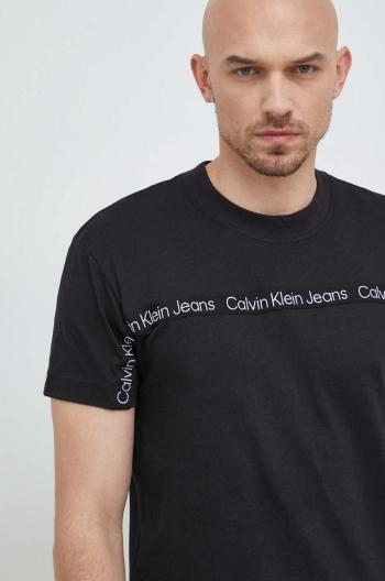 Bavlnené tričko Calvin Klein Jeans čierna farba, s nášivkou
