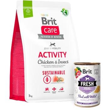 Brit Care Dog Sustainable s kuracím a hmyzom Activity 3 kg + Brit Fresh Veal with millet 400 g (KRMP1254bun)