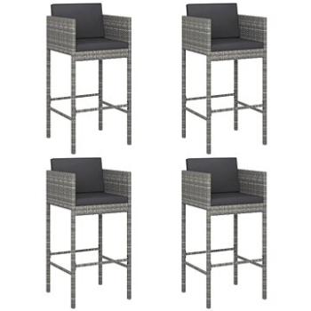 Barové stoličky 4 ks s poduškami sivé polyratan, 316661