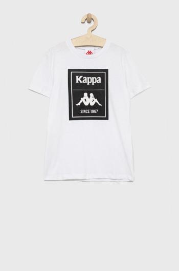 Detské bavlnené tričko Kappa biela farba, s potlačou