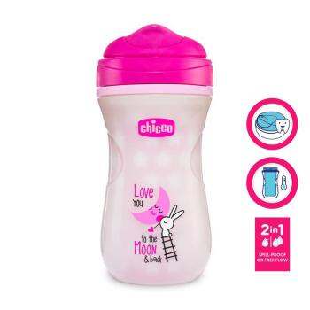 CHICCO Hrnček Shiny termo floureskujúci s tvrdým náustkom 266 ml ružový 14m+