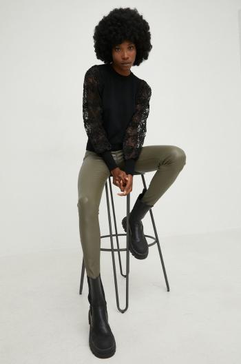 Nohavice Answear Lab dámske, zelená farba, priliehavé, vysoký pás