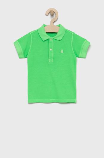 Detská bavlenná polokošeľa United Colors of Benetton zelená farba, jednofarebný
