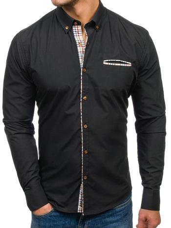 Čierna pánska elegantná košeľa s dlhými rukávmi BOLF 5793