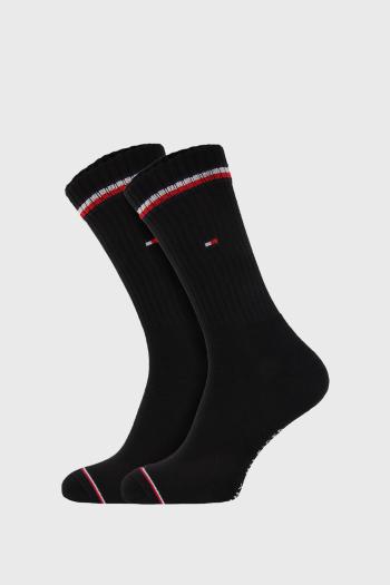 2 PACK čiernych vysokých ponožiek Tommy Hilfiger Iconic
