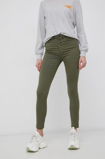 Nohavice JDY dámske, zelená farba, priliehavé, stredne vysoký pás