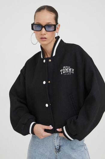 Bunda bomber s prímesou vlny Tommy Jeans čierna farba,prechodná,DW0DW17236